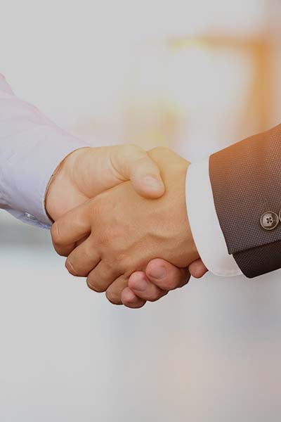 Image of a firm handshake  between two colleagues in office.